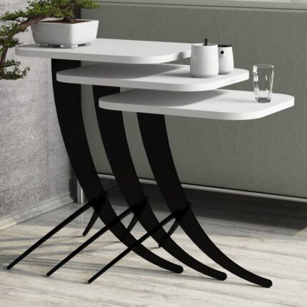 Variant Mobilya Variant Pion Metal Ayaklı 3 Lü Zigon Sehpa - Beyaz