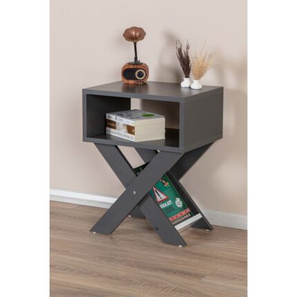 Enda Home Collection Enda Home X Ayaklı Dergilikli Başucu Komodin Yan Sehpa Antrasit