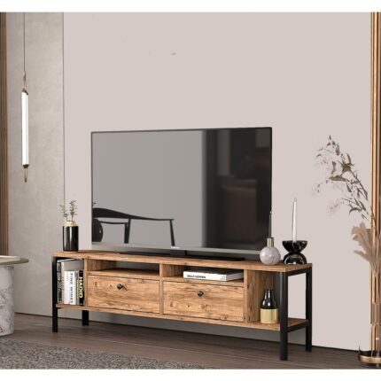 Ankara Mobilya Alaluna Metal Ayaklı  Atlantik Çam 160 cm Tv Ünitesi - Görsel 2