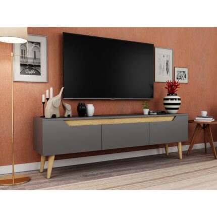 Ankara Mobilya Mana Antrasit TV Ünitesi Modern Tasarım Ahşap Ayaklı 160 cm Suntalam Malzeme - Görsel 2