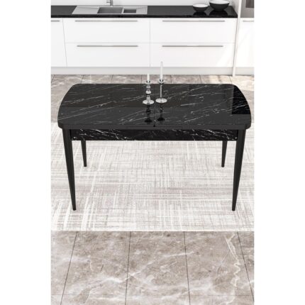 Canisa Concept Kor Serisi 70X114 Açılabilir Siyah Mermer Desenli Mutfak Masası, Yemek Masası