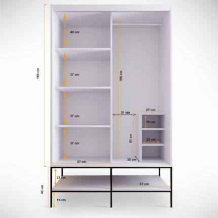 Pasific Home Martin 2 Kapaklı Sürgülü Gardırop Elbise Dolabı,120 cm, Beyaz - Görsel 4