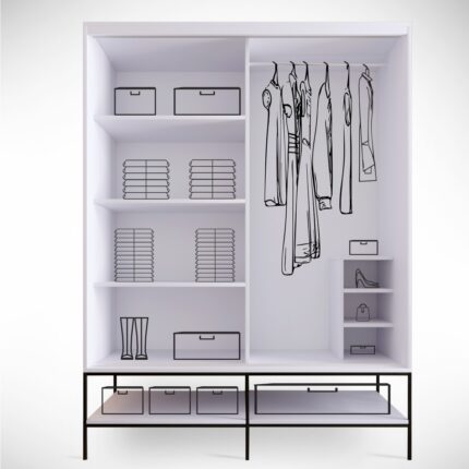 Pasific Home Martin 2 Kapaklı Sürgülü Gardırop Elbise Dolabı,150 cm, Beyaz - Görsel 3