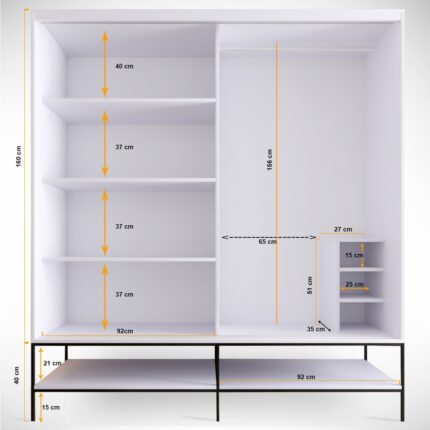 Pasific Home Martin 2 Kapaklı Sürgülü Gardırop Elbise Dolabı,190 cm, Beyaz - Görsel 4