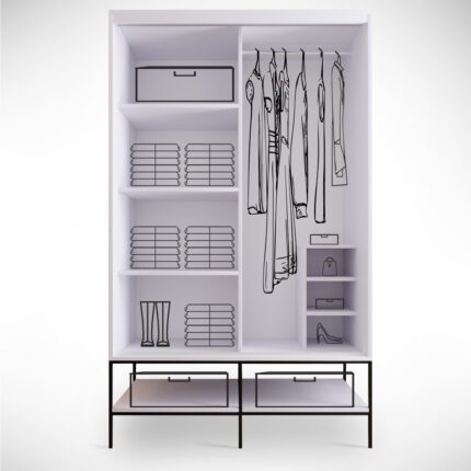 Pasific Home Martin 2 Kapaklı Sürgülü Gardırop Elbise Dolabı,120 cm, Beyaz & Beyaz Mermer - Görsel 3