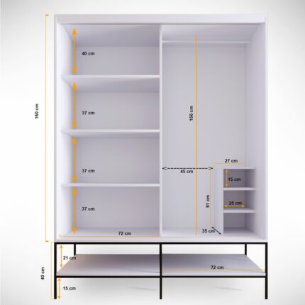 Pasific Home Martin 2 Kapaklı Sürgülü Gardırop Elbise Dolabı,150 cm, Beyaz & Beyaz Mermer - Görsel 4