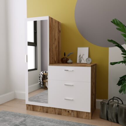 Robin Home Alice Aynalı 3 Çekmeceli Şifonyer Aynalı Gardırop Dolap Çam-Beyaz - Görsel 2