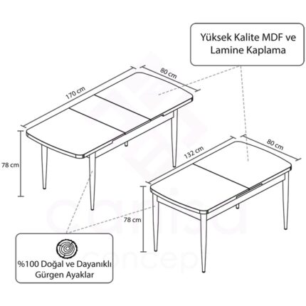 Canisa Concept Canisa Rio Serisi   Mdf Açılabilir Mutfak Masası, Yemek Masası - Görsel 3