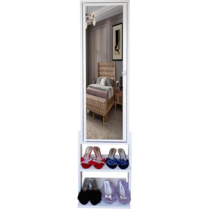 First Mobilya Beyaz Suntalam Aynalı Takı ve Aksesuar Dolabı 165x41x8,5 cm – Ayaklı, Demonte, Kolay Kurulum - Görsel 3