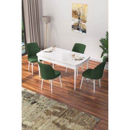 Canisa Concept Nef Serisi 70 x 114 Cm, Açılabilir Mdf Mutfak Masa Takımı, Beyaz Masa ve 4 Sandalye
