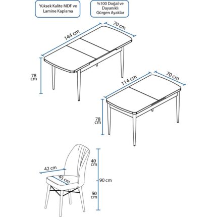 Canisa Concept Nef Serisi 70 x 114 Cm, Açılabilir Mdf Mutfak Masa Takımı, Beyaz Masa ve 4 Sandalye - Görsel 5