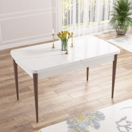 Canisa Concept Nef Serisi 70 x 114 Cm, Açılabilir Mdf Mutfak Masa Takımı, Beyaz Masa Ceviz Ayak, 4 Sandalye - Görsel 2