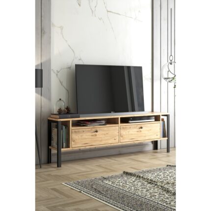 Wood'n Love Atlanta Metal Ayaklı Tv Ünitesi - Atlantik Çam / Siyah