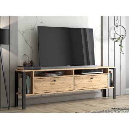 Wood'n Love Atlanta Metal Ayaklı Tv Ünitesi - Atlantik Çam / Siyah - Görsel 2