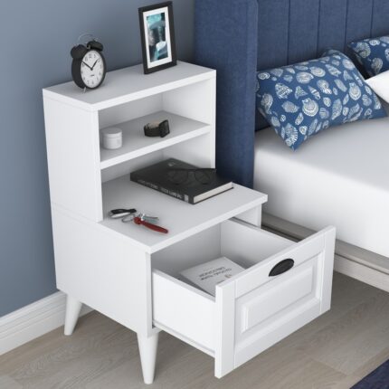 Rani BD105 Komodin 2 Raflı Membran Çekmeceli Komodin Beyaz - Görsel 4