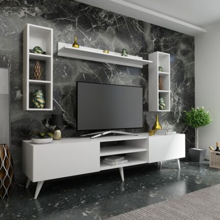 Myniture Ideal Tv Ünitesi + Duvar Rafı Q7009-1 Beyaz