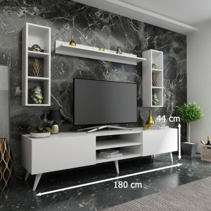 Myniture Ideal Tv Ünitesi + Duvar Rafı Q7009-1 Beyaz - Görsel 2