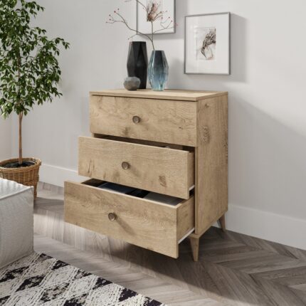Kzn Home Gardenya 3 Çekmeceli Meşe Şifonyer  - Tamamı 1. Kalite Mdf - Görsel 3