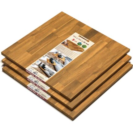 INTERBUILD REAL WOOD Acacia Fj Düz KENAR,711X711X26MM, 3'lü Paket, Altın Tik