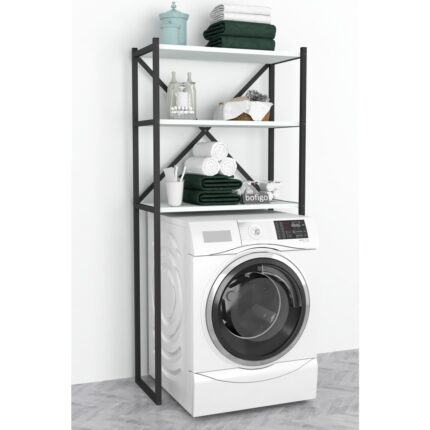 Bofigo 3 Raflı Metal Banyo Düzenleyici Metal Banyo Rafı Çamaşır Makinası Üstü Beyaz - Görsel 3