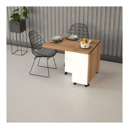 Asra Trend MDF Katlanır Mutfak Yemek Çalışma Masası, Beyaz-Petra, 155×75×70 cm, KM-11
