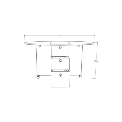 Asra Trend MDF Oval Katlanır Mutfak Yemek Çalışma Masası, 3 Çekmeceli, Beyaz, KM-08 - Görsel 3