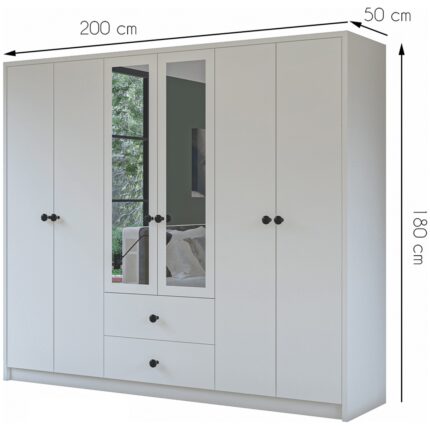 Metalia Gm 036 Lüx 6 Kapı 2 Çekmeceli Düğme Kulplu Aynalı Gardırop - Görsel 5