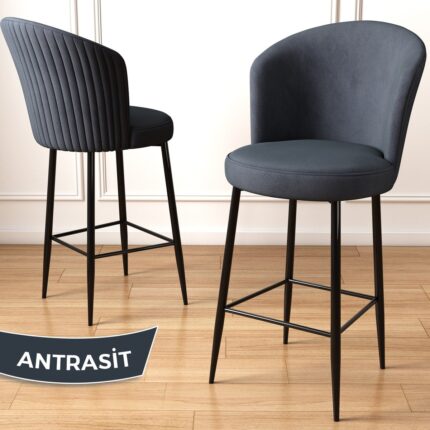 Canisa Concept Fora Serisi Ada Mutfak Sandalyesi Babyface Kumaş Bar Sandalyesi Siyah Metal Ayak