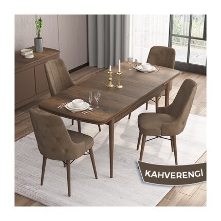 Canisa Concept Iza Serisi 80 x 132 cm Açılabilir Mdf Masa Barok Ahşap Desen Mutfak Masa Takımı 4 Sandalye - Görsel 2