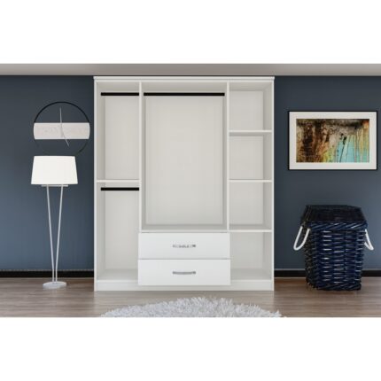 Metalia Esil 4 Kapılı Beyaz Suntalam Aynalı Geniş Depolama Alanlı Modern Tasarım Gardırop - Görsel 3