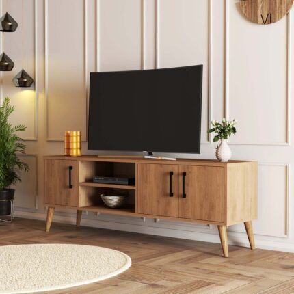 Mezza 1586 Exxen 150 cm Ahşap Ayaklı Tv Ünitesi Sepet Rengi - Görsel 3