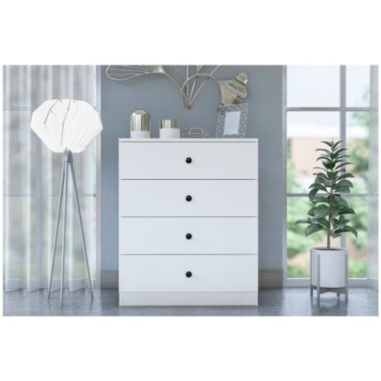 Metalia Gm 083 Almina 4 Çekmeceli Düğme Kulplu Beyaz Şifonyer