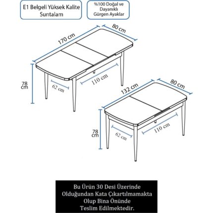 Canisa Concept Aya Serisi  80 x 132 cm Açılabilir Yemek Masası - Görsel 3