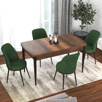 Canisa Concept Kor Serisi  Barok Ahşap Desen  70X114 Açılabilir Mutfak Masa Takımı, 4 Adet Sandalye - Görsel 2