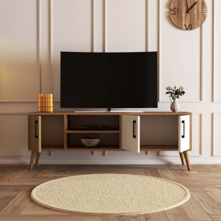 Mezza 1584 Exxen 150 cm Ahşap Ayaklı Tv Ünitesi Sepet-Beyaz - Görsel 4
