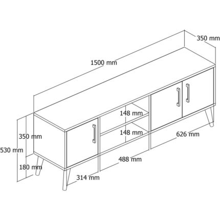 Mezza 1584 Exxen 150 cm Ahşap Ayaklı Tv Ünitesi Sepet-Beyaz - Görsel 2