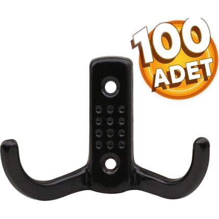 Badem10 Noktalı Vestiyer Duvar Askısı Dolap Elbise Askılığı Siyah Metal Askı (100 Adet)