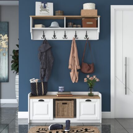 Rani P2 Modern Portmanto Ayakkabılık ve Duvar Askısı Vestiyer M1 Renk: Beyaz - Sepet Ceviz - Görsel 3