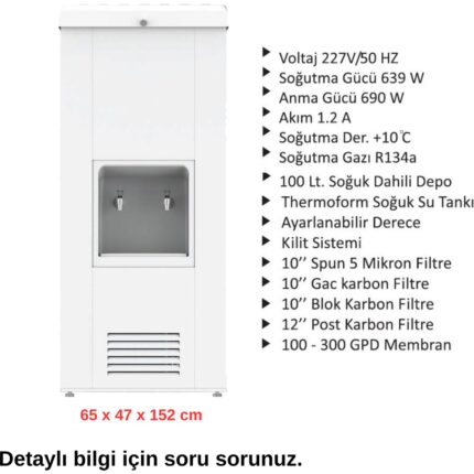 Evora Sanayi Tipi Sebil 100 Lt. Soğutmalı Arıtmalı Beyaz Boyalı Endüstriyel Su Sebili - Görsel 3