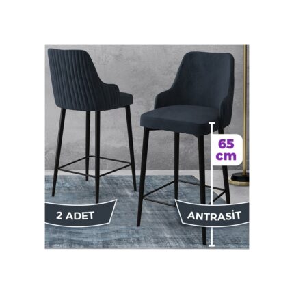 Canisa Concept Tera Serisi, Mutfak Bar Sandalyesi,  Babyface Kumaş, Siyah Metal Ayak 2 Adet Sandalye