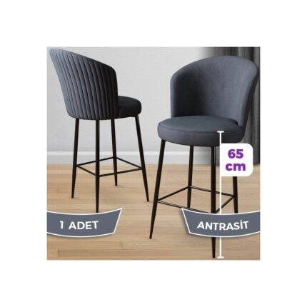 Canisa Concept Alte Serisi Mutfak  Bar Sandalyesi  Babyface Kumaş Siyah Metal Ayak 1 Adet Sandalye