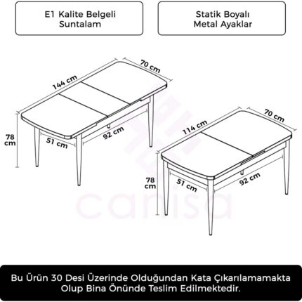 Canisa Concept Kor Serisi 70X114 Açılabilir Barok Mutfak Masası, Yemek Masası - Görsel 3