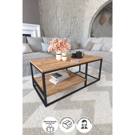 Bofigo Metal Orta Sehpa 2 Raflı Orta Sehpa Dekoratif Sehpa Nisa Çam