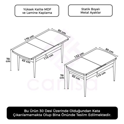 Canisa Concept Canisa  Zen Serisi 1.sınıf Mdf Açılabilir Beyaz Mutfak Masası, Yemek Masası - Görsel 3
