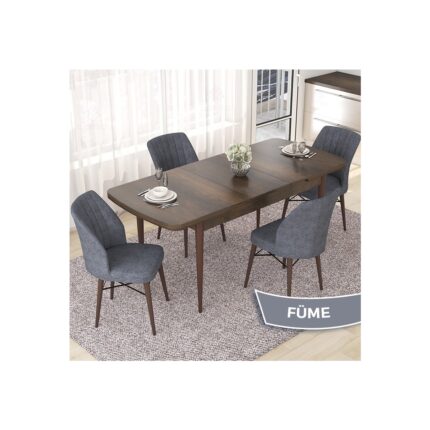 Canisa Concept Nef Serisi 70X114 Açılabilir Mdf Barok Ahşap Desen Mutfak Masa Takımı 4 Sandalye - Görsel 2