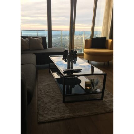 En Temiz Füme Orta Sehpa 60x110 cm Temperli Cam Modern Tasarım Siyah Metal Ayaklı - Görsel 3