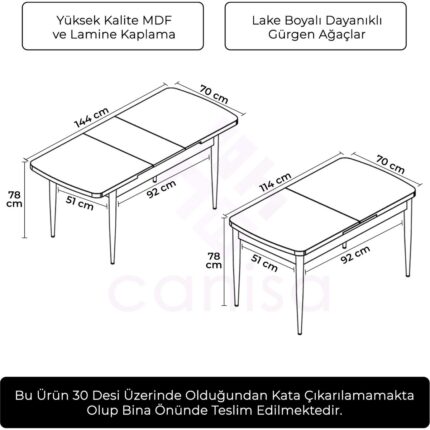 Canisa Concept Nef Serisi 70X114 Açılabilir Mdf Mutfak Masası - Görsel 3