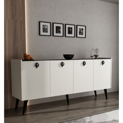 Alonex Kaya Konsol Ay Taşı(Kırık Beyaz) Mermer Desenli 180 cm Yemek Odası Ofis Salon Ünite - Görsel 3