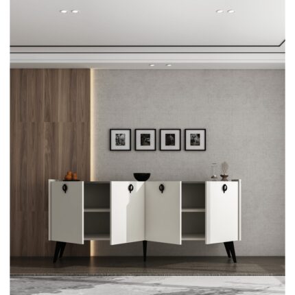 Alonex Kaya Konsol Ay Taşı(Kırık Beyaz) Mermer Desenli 180 cm Yemek Odası Ofis Salon Ünite - Görsel 4