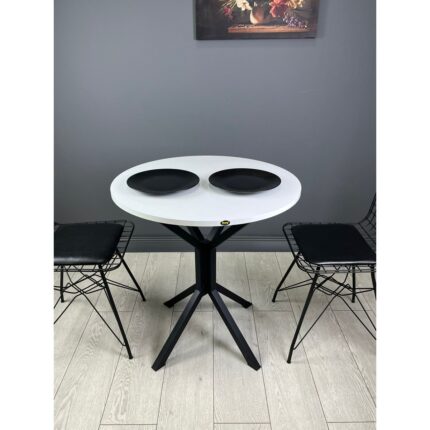 Hey Modüler Mobilya Nisa Yuvarlak Mutfak Masa Yemek Masa Balkon Masa Metal Siyah Ayaklı 70 cm - Görsel 2